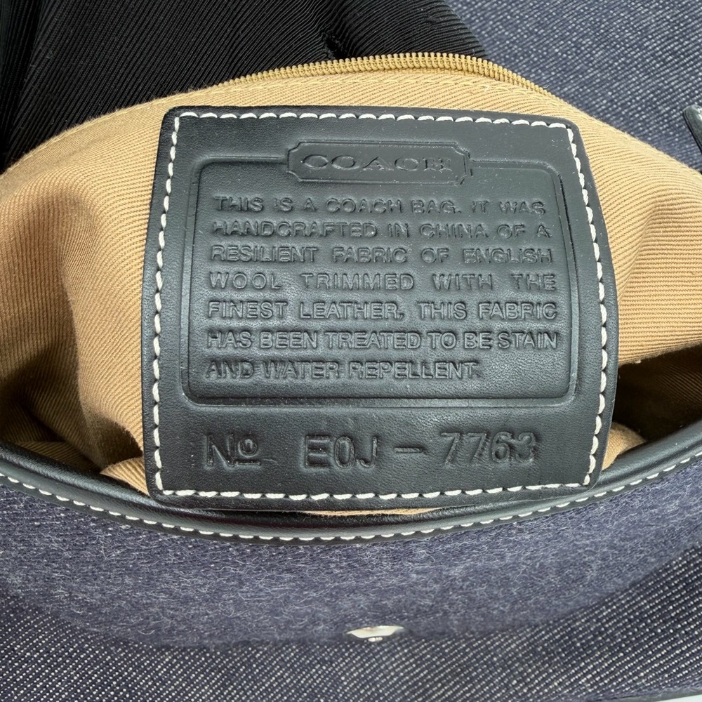 Vintage Coach E0J-7763 Black Denim Wool Flap Shoulder Bag Y2K Baguette Buckle - Picture 15 of 15